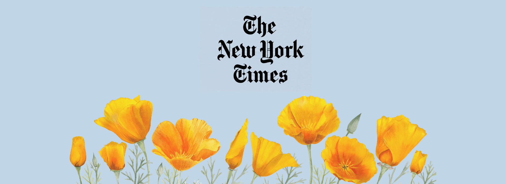 Logo of The New York Times above a border of yellow flowers against a light blue background.